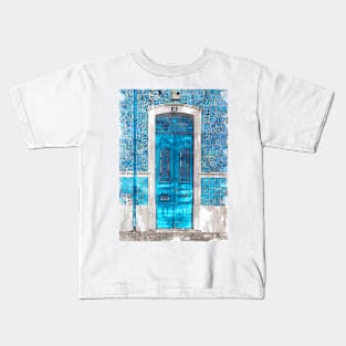 Vintage Old Blue Doors Blue Patterned Tiles Kids T-Shirt